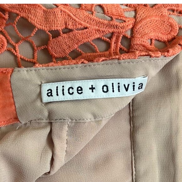 Alice + Olivia Orange Lace Floral Pencil Skirt Size 2 Designer Statement - Picture 8 of 10